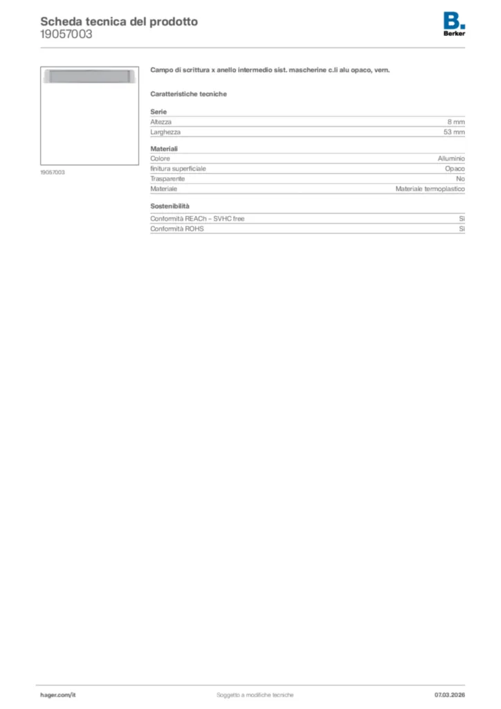 Immagine Berker Scheda tecnica del prodotto 19057003 | Hager Italia