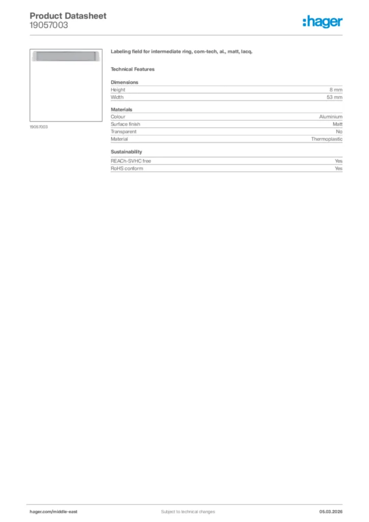 Image Hager Product data sheet 19057003  | Hager