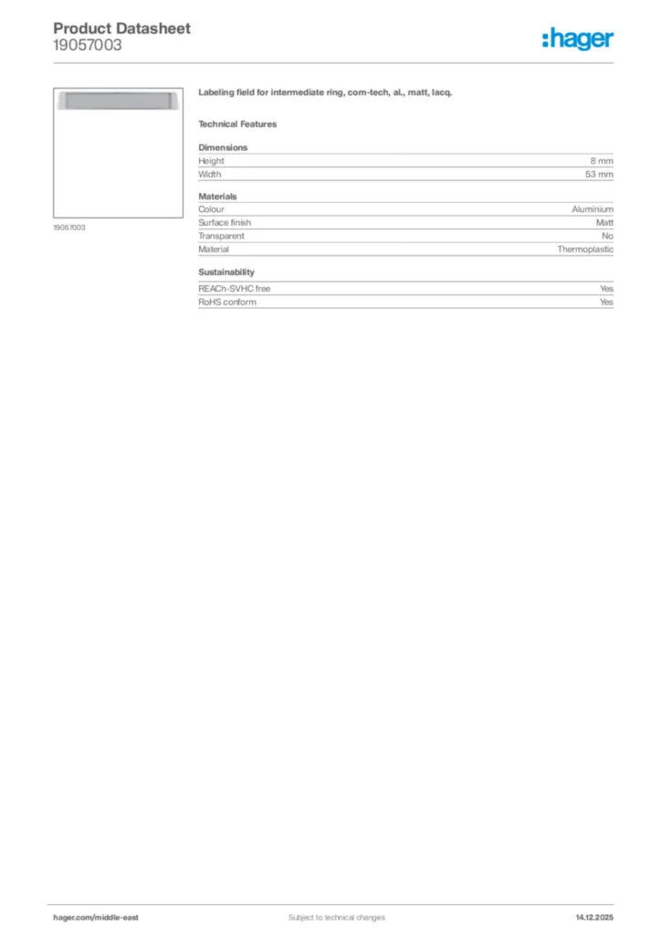 Image Hager Product data sheet 19057003  | Hager
