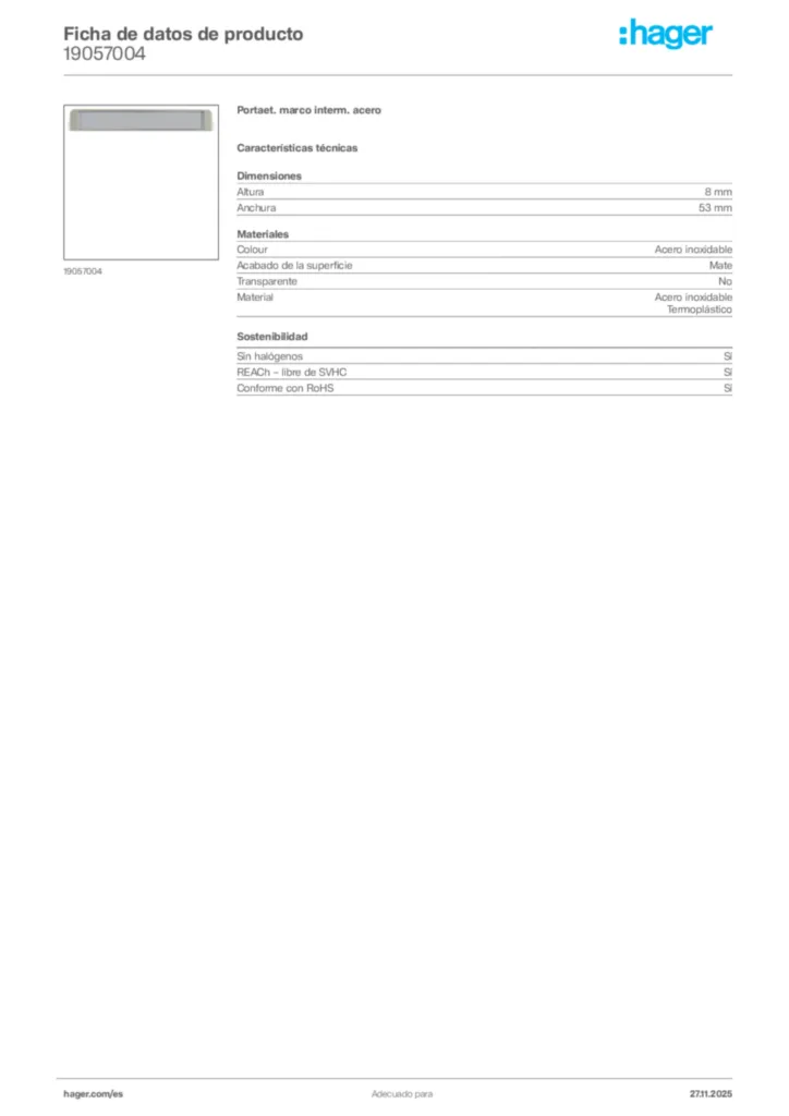 Imagen Hager Ficha de datos de producto 19057004 | Hager España