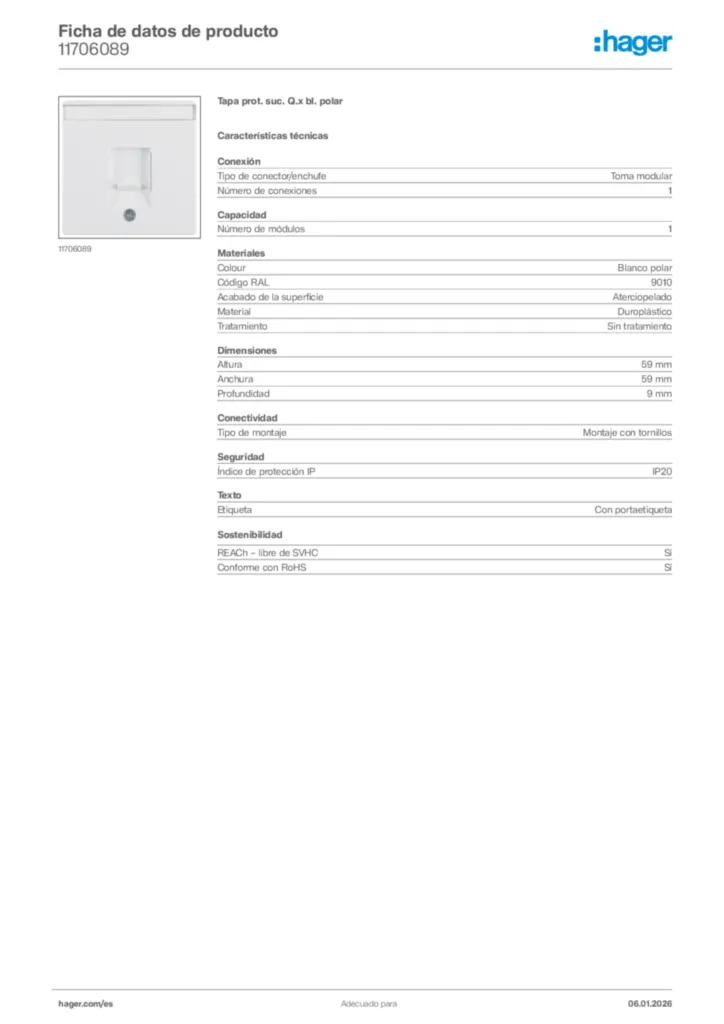 Imagen Hager Ficha de datos de producto 11706089 | Hager España