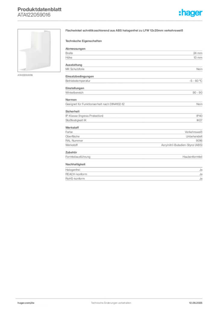 Bild Hager Produktdatenblatt ATA122059016 | Hager Deutschland