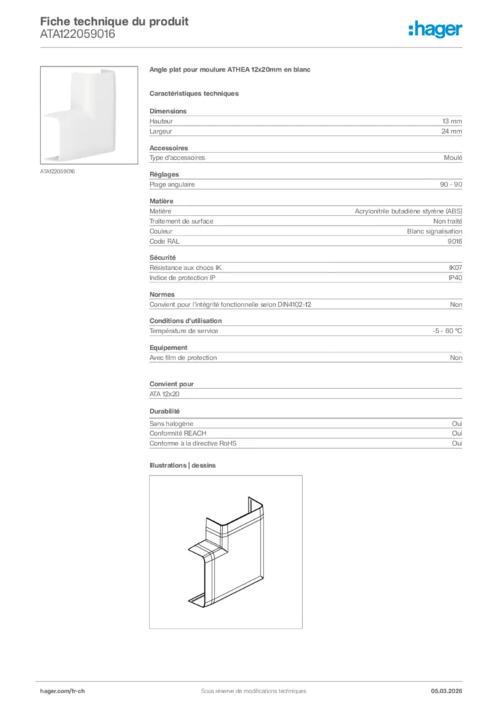 Image Hager Fiche technique du produit ATA122059016 | Hager Suisse