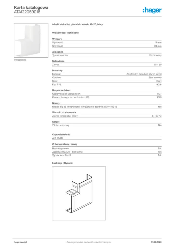 Zdjęcie Hager Karta katalogowa ATA122059016 | Hager Polska