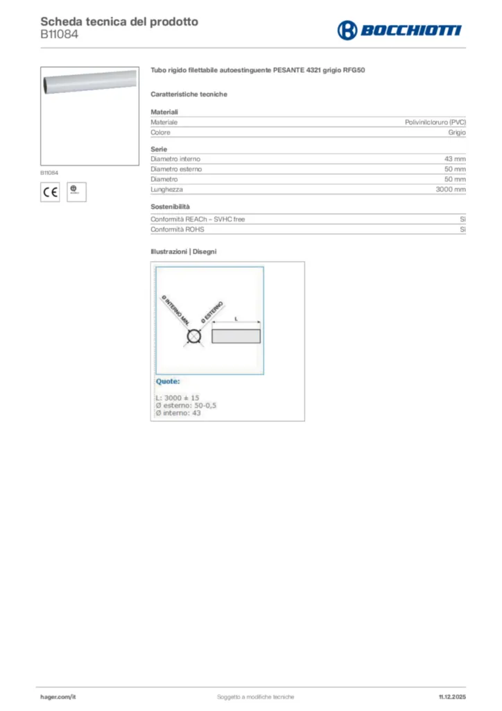 Immagine Bocchiotti Scheda tecnica del prodotto B11084 | Hager Italia