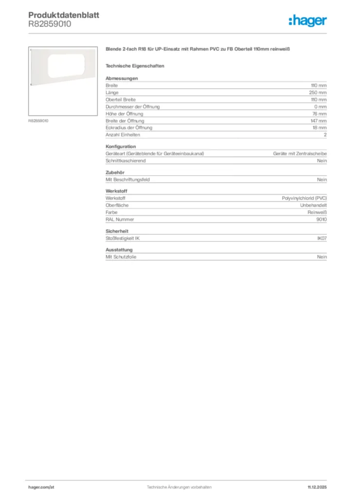 Bild Hager Produktdatenblatt R82859010 | Hager Deutschland
