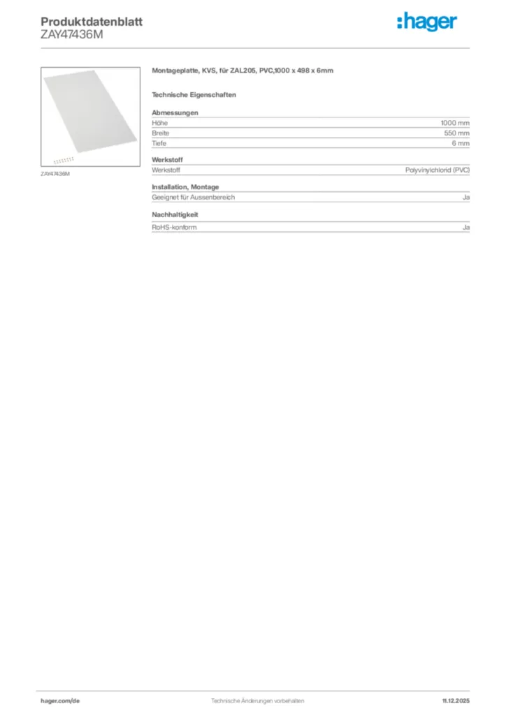 Hager Produktdatenblatt ZAY47436M