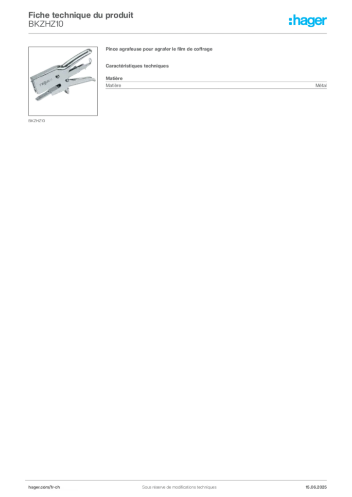 Image Hager Fiche technique du produit BKZHZ10 | Hager Suisse