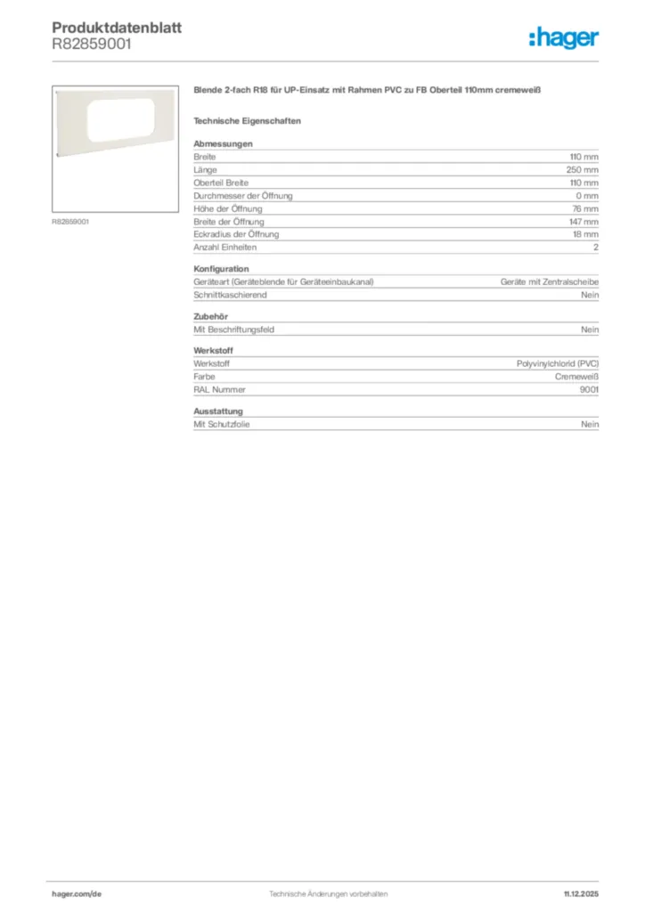 Bild Hager Produktdatenblatt R82859001 | Hager Deutschland