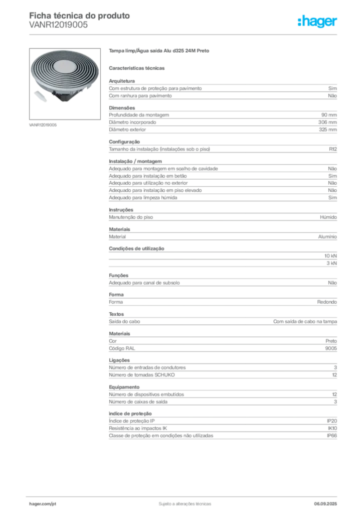 Imagem Hager Ficha técnica do produto VANR12019005 | Hager Portugal