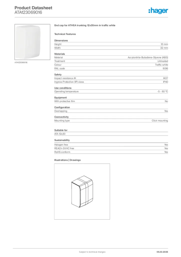 Image Hager Product data sheet ATA123069016  | Hager Africa