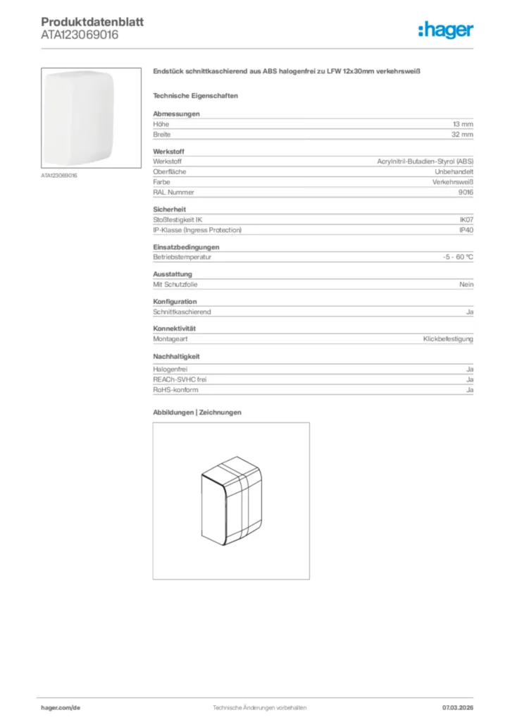 Bild Hager Produktdatenblatt ATA123069016 | Hager Deutschland