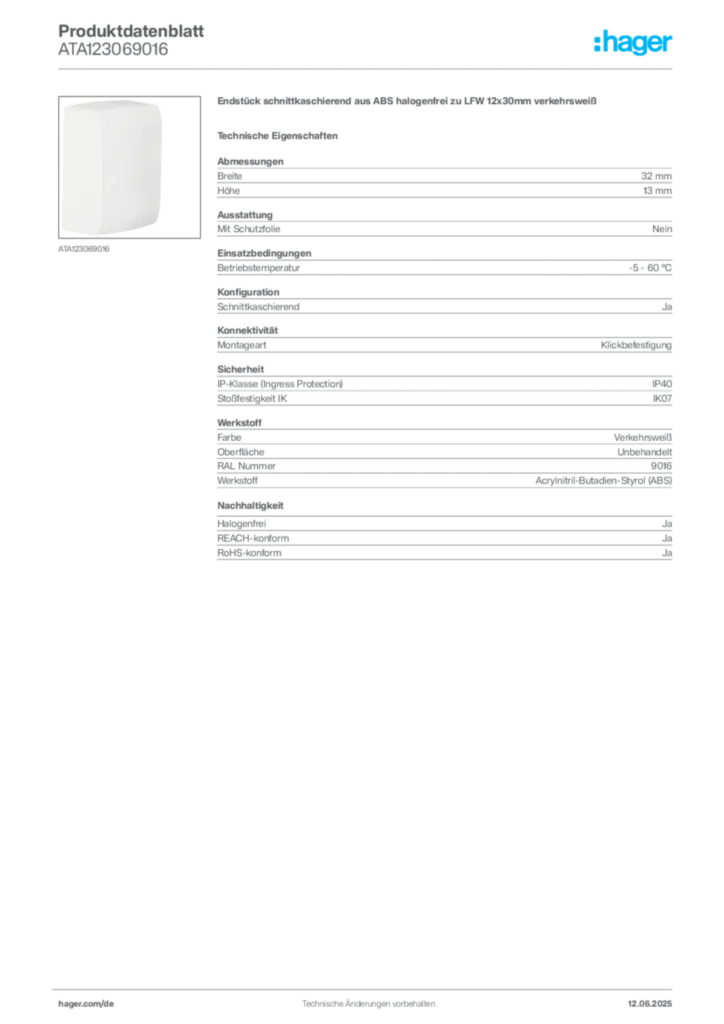 Bild Hager Produktdatenblatt ATA123069016 | Hager Deutschland