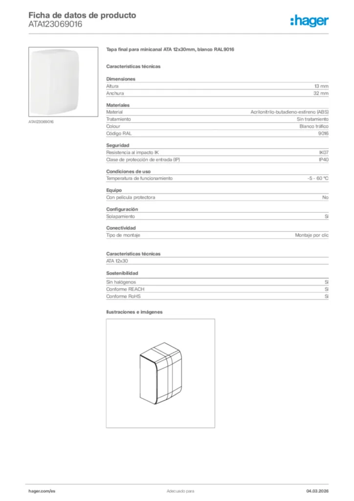 Imagen Hager Ficha de datos de producto ATA123069016 | Hager España