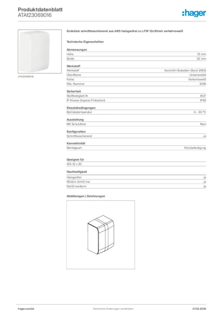 Bild Hager Produktdatenblatt ATA123069016 | Hager Deutschland