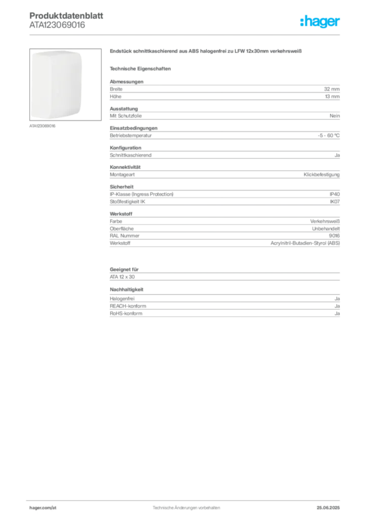 Bild Hager Produktdatenblatt ATA123069016 | Hager Deutschland