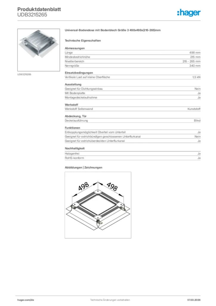 Bild Hager Produktdatenblatt UDB3215265 | Hager Deutschland