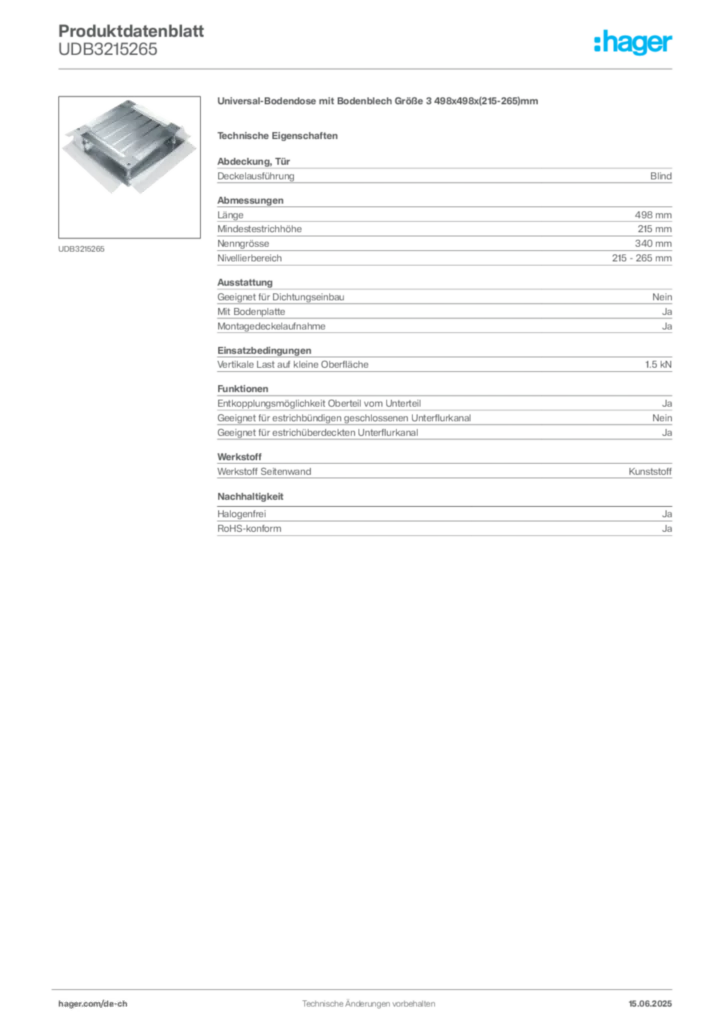 Bild Hager Produktdatenblatt UDB3215265 | Hager Schweiz