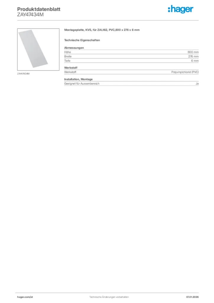 Bild Hager Produktdatenblatt ZAY47434M | Hager Deutschland