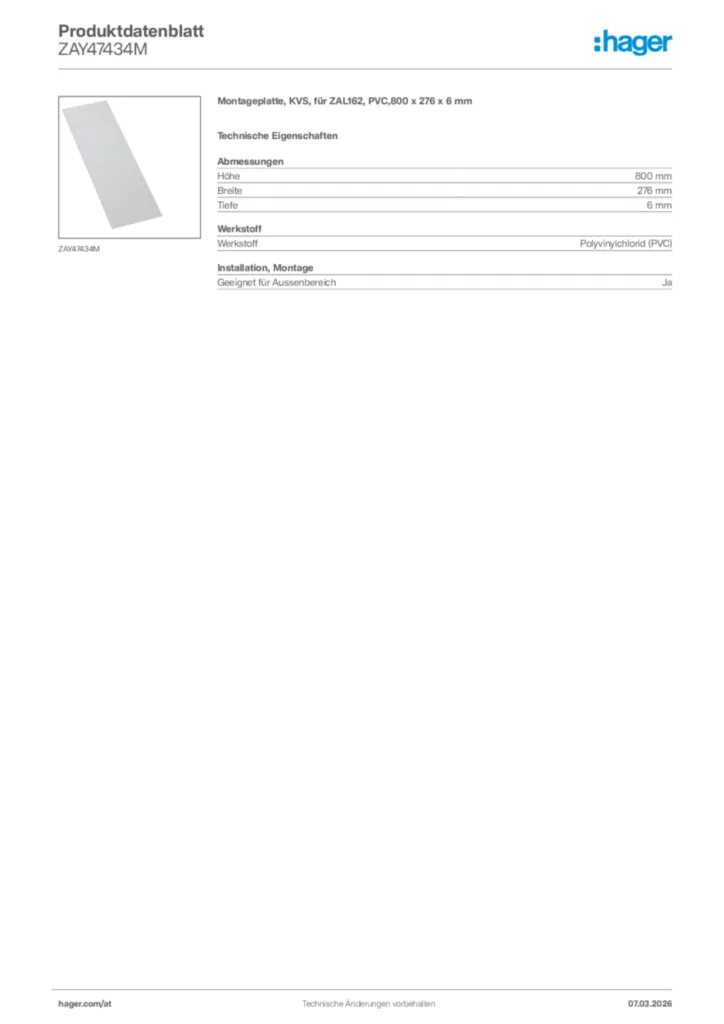Bild Hager Produktdatenblatt ZAY47434M | Hager Deutschland