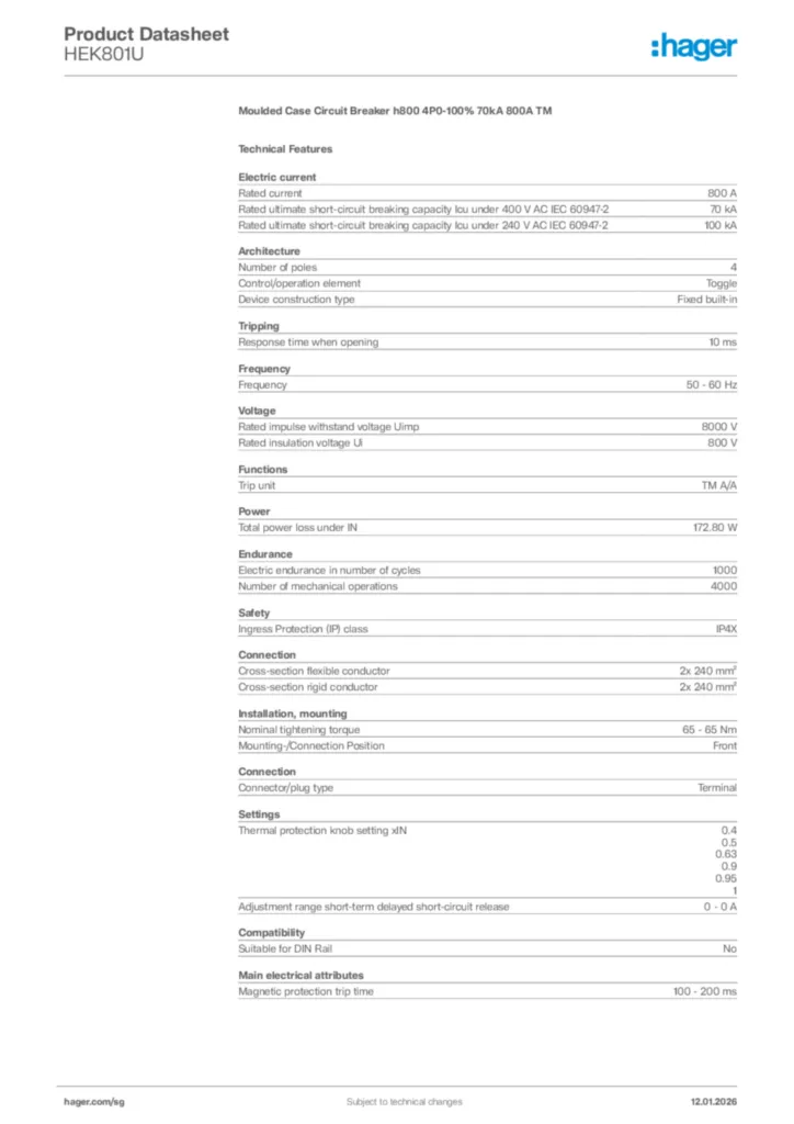 Image Hager Product data sheet HEK801U  | Hager