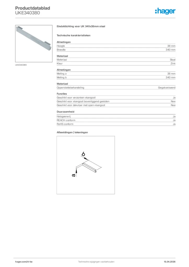 Afbeelding Hager Productdatablad UKE340380 | Hager Belgium
