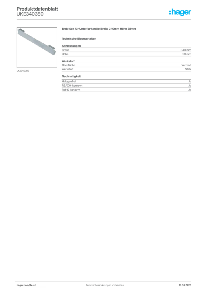 Bild Hager Produktdatenblatt UKE340380 | Hager Schweiz