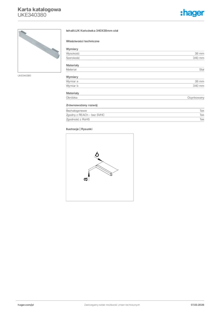 Zdjęcie Hager Karta katalogowa UKE340380 | Hager Polska