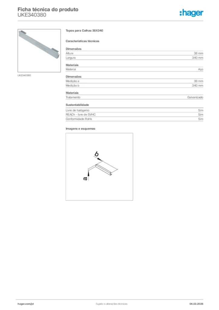 Imagem Hager Ficha técnica do produto UKE340380 | Hager Portugal