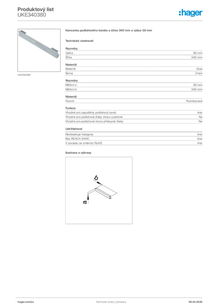 Obrázek Hager Product data sheet UKE340380 | Hager