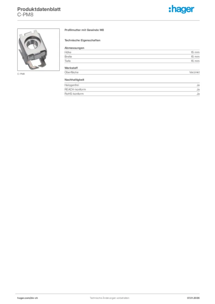 Bild Hager Produktdatenblatt C-PM8 | Hager Schweiz