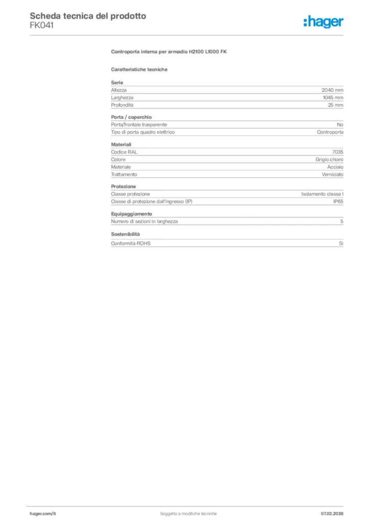 Immagine Hager Scheda tecnica del prodotto FK041 | Hager Italia