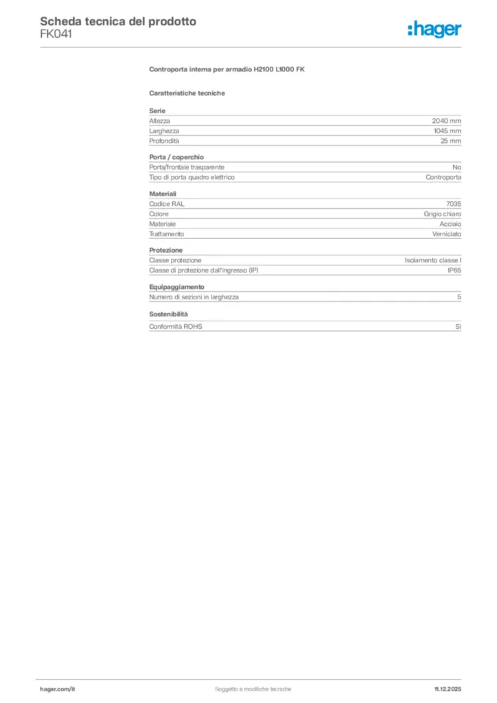 Immagine Hager Scheda tecnica del prodotto FK041 | Hager Italia