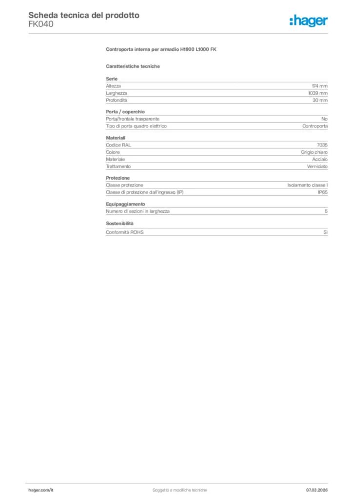 Immagine Hager Scheda tecnica del prodotto FK040 | Hager Italia