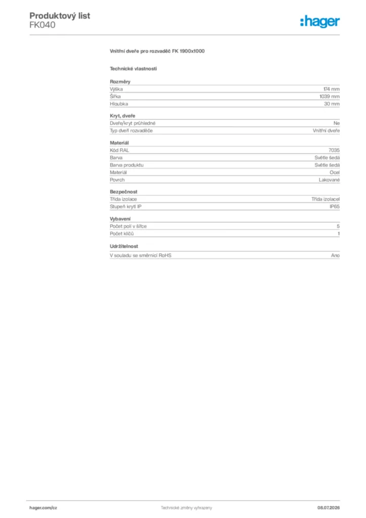 Obrázek Hager Generováno - Datový list produktu FK040 | Hager