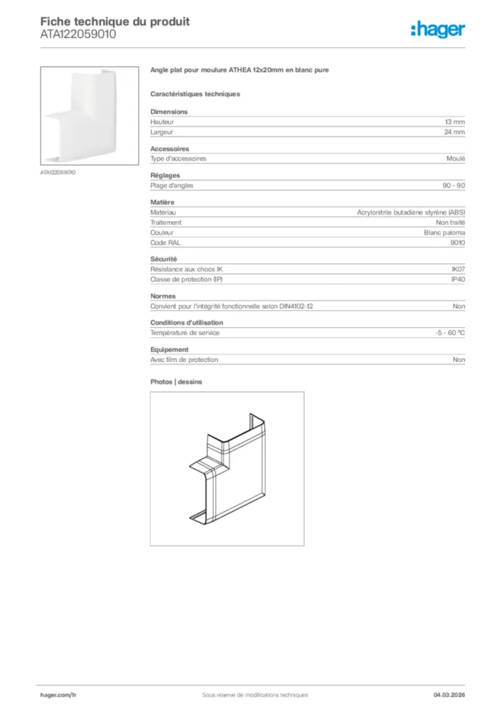 Image Hager Fiche technique du produit ATA122059010 | Hager France