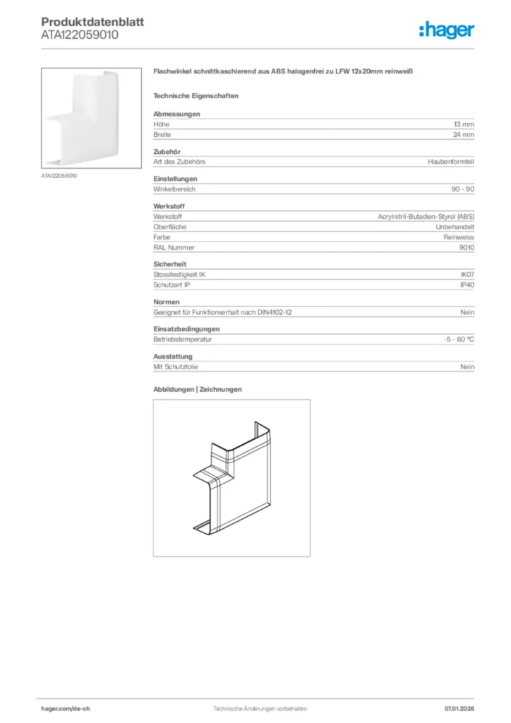 Bild Hager Produktdatenblatt ATA122059010 | Hager Schweiz