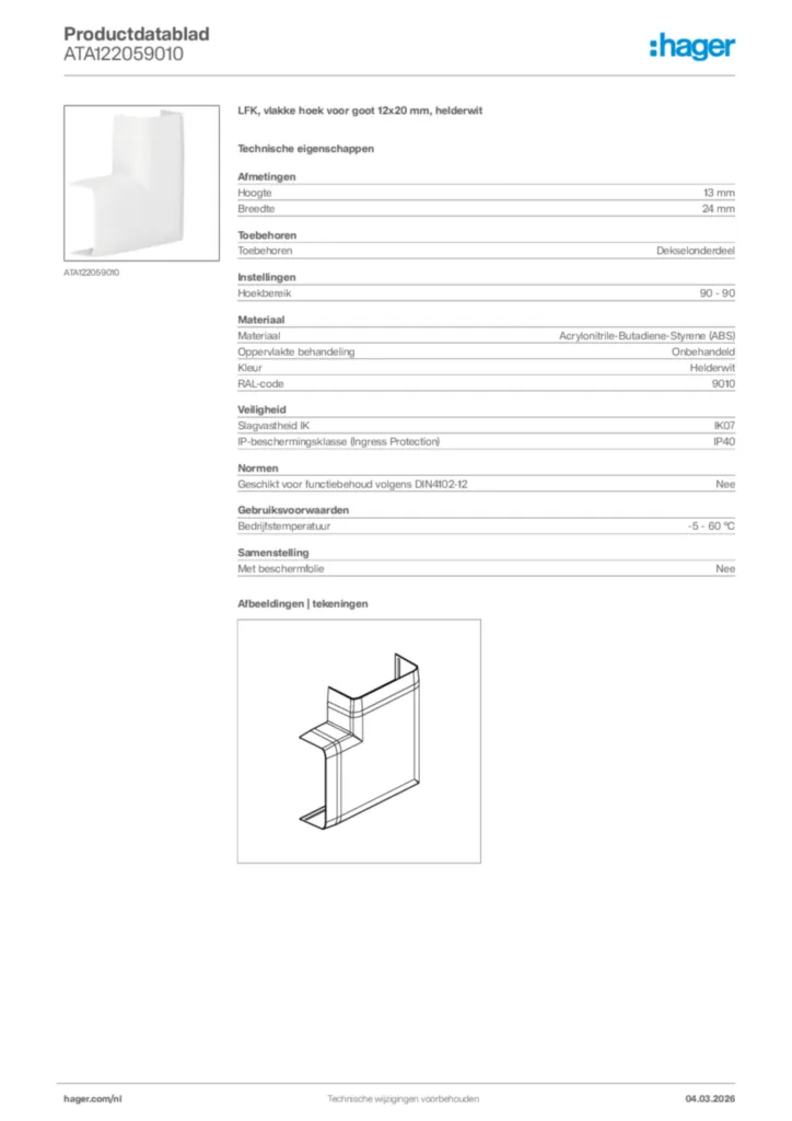 Afbeelding Hager Productdatablad ATA122059010 | Hager Nederland