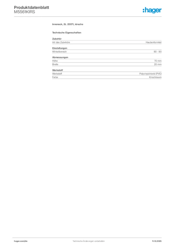 Bild Hager Produktdatenblatt M5561KIRS | Hager Deutschland