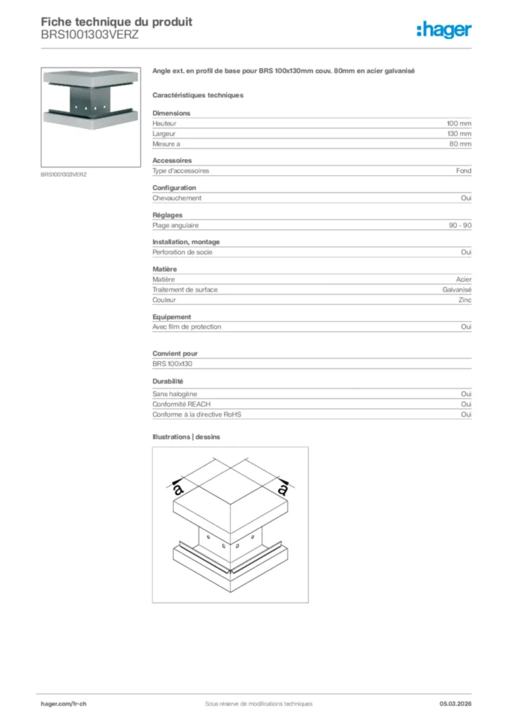 Image Hager Fiche technique du produit BRS1001303VERZ | Hager Suisse