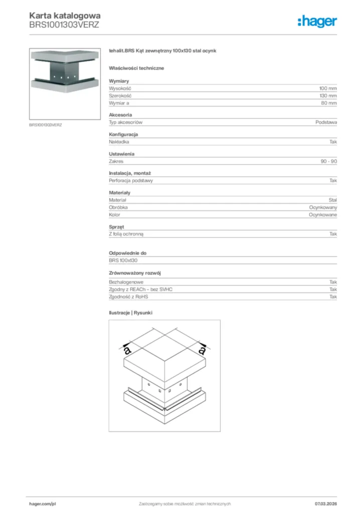 Zdjęcie Hager Karta katalogowa BRS1001303VERZ | Hager Polska