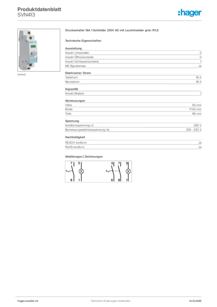 Bild Hager Produktdatenblatt SVN413 | Hager Schweiz