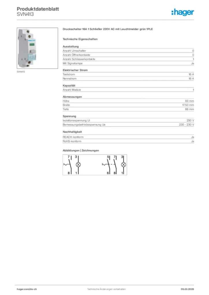 Bild Hager Produktdatenblatt SVN413 | Hager Schweiz