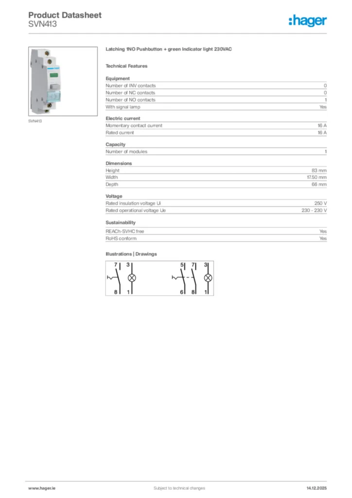 Image Hager Product data sheet SVN413  | Hager