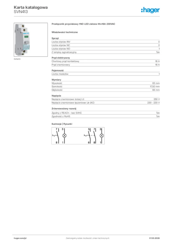 Zdjęcie Hager Karta katalogowa SVN413 | Hager Polska