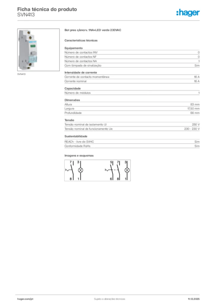 Imagem Hager Ficha técnica do produto SVN413 | Hager Portugal