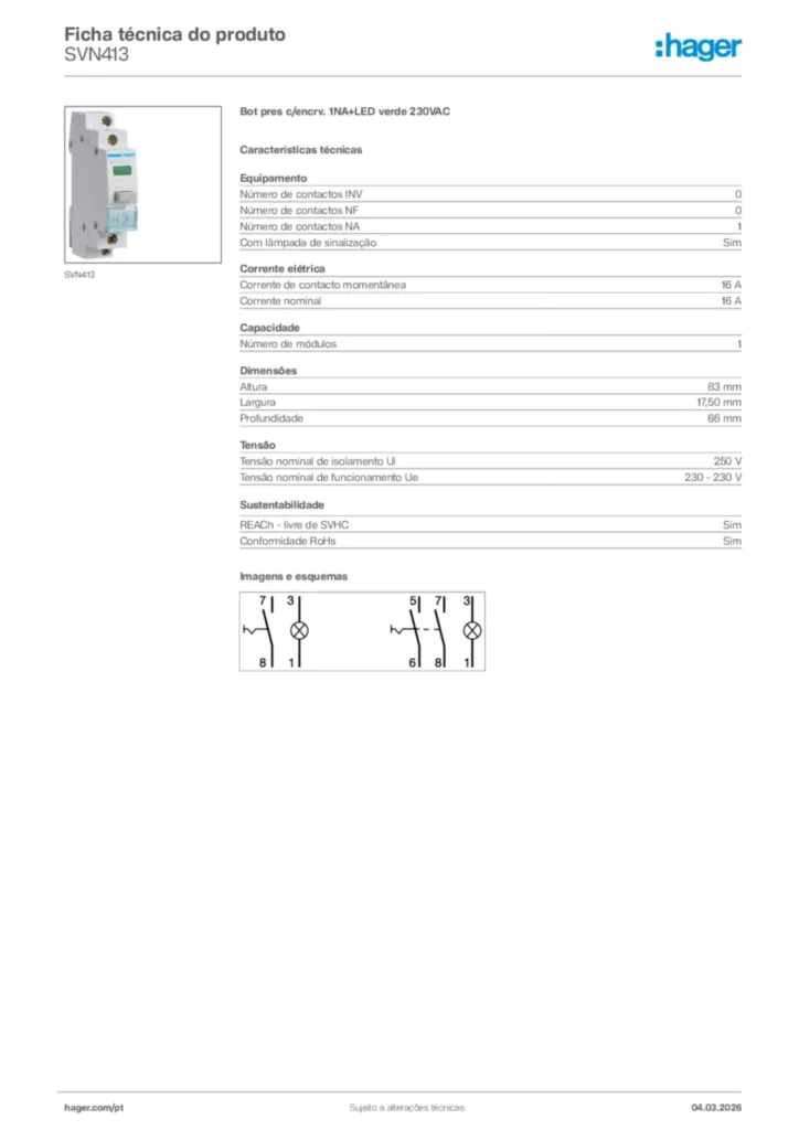 Imagem Hager Ficha técnica do produto SVN413 | Hager Portugal