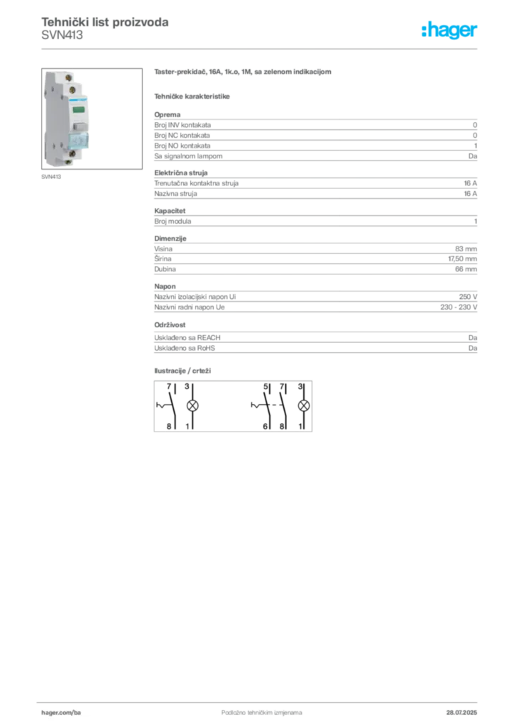 Slika Hager Product data sheet SVN413  | Hager