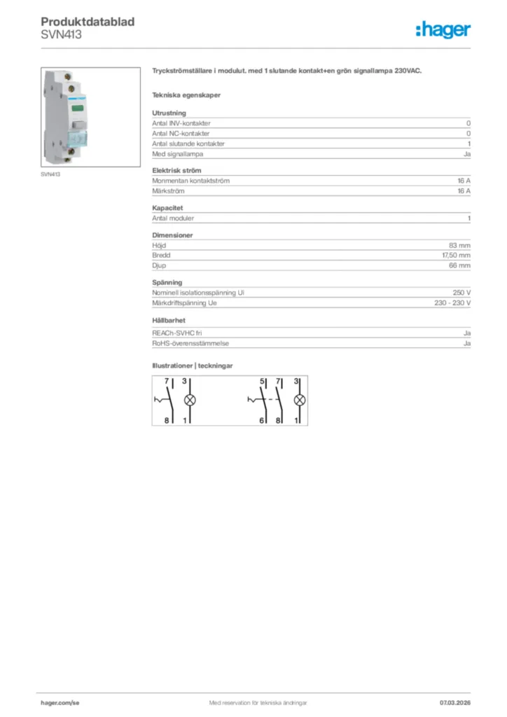 Bild Hager Produktdatablad SVN413 | Hager Sverige