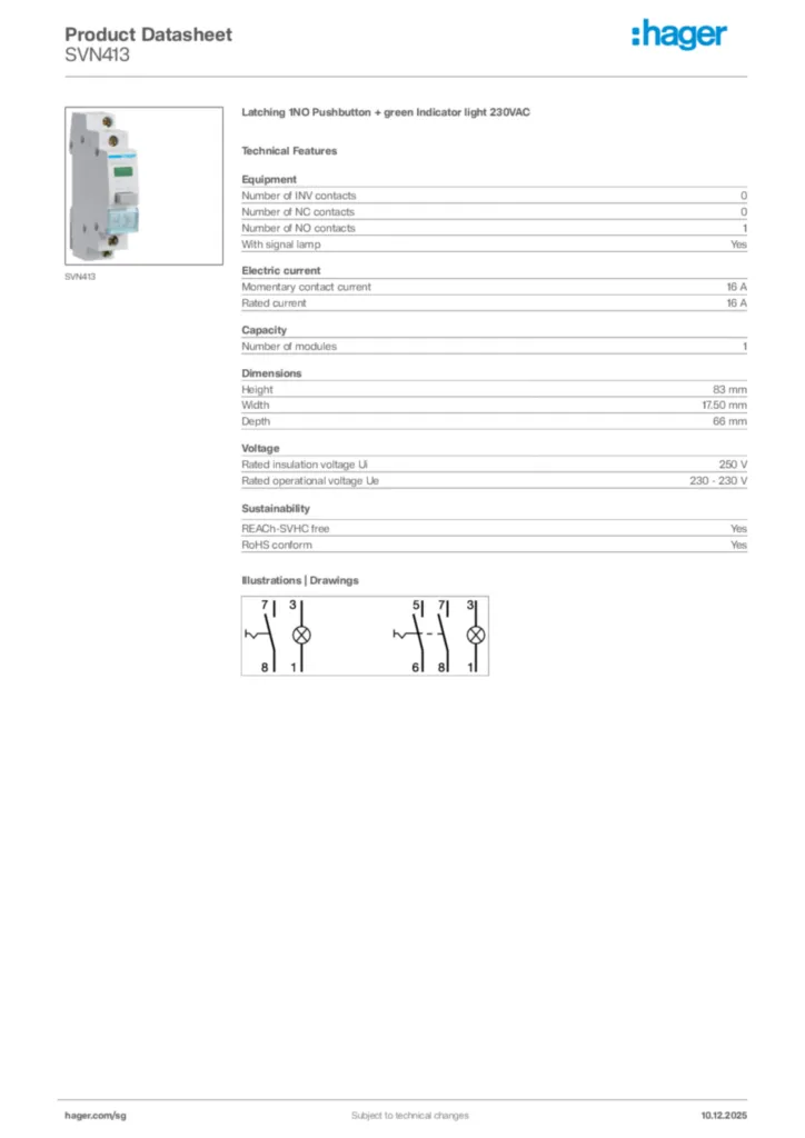 Image Hager Product data sheet SVN413  | Hager